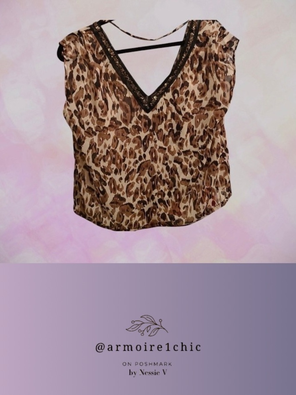 COSTA BLANCA | Leopard Print Double V Neck Sheer Blouse | Women’s Petite Small